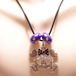Purple Crystal Rhinestone Sugar Skull Necklace